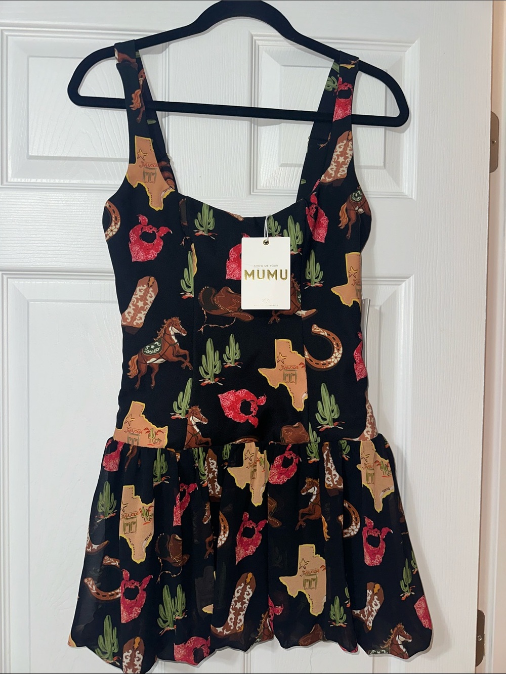 🆕Show Me Your MuMu Black Dress with Tan, Red and Green Western Motif🆕